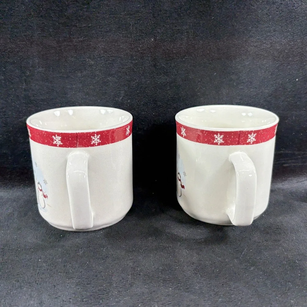 Lot of 4 Royal Seasons Stoneware Cups /‎ Mugs 2 Snowmen & Snowflake Design